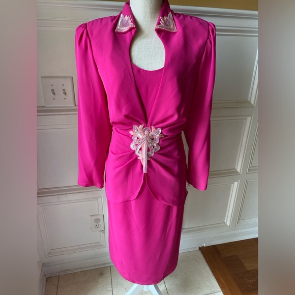 Justin David Dresses & Skirts - ❌SOLD❌ NWT VTG JUSTIN DAVID HOT PINK BEADED SEQUINED GOWN DRESS 70’S 80SIZE 14